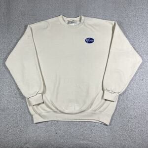 Vintage Pfizer Sweatshirt Mens XL Cream Pharmaceutical Crewneck Pullover Promo